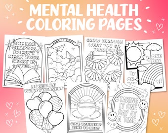 Mindful Messages Coloring Pages, Positive Digital Coloring Book, Printable Coloring Pages for Adults and Kids, Mental Health Coloring Pages