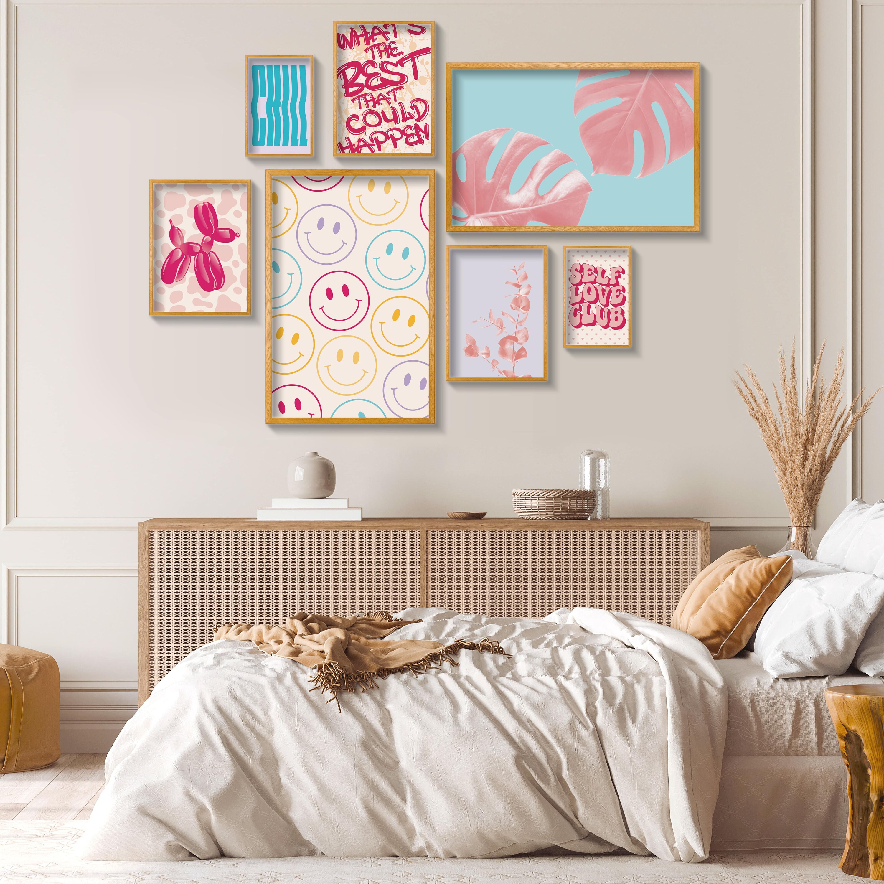 Preppy Wall Art Set of 7, College Apartment Decor, Danish Pastel Room