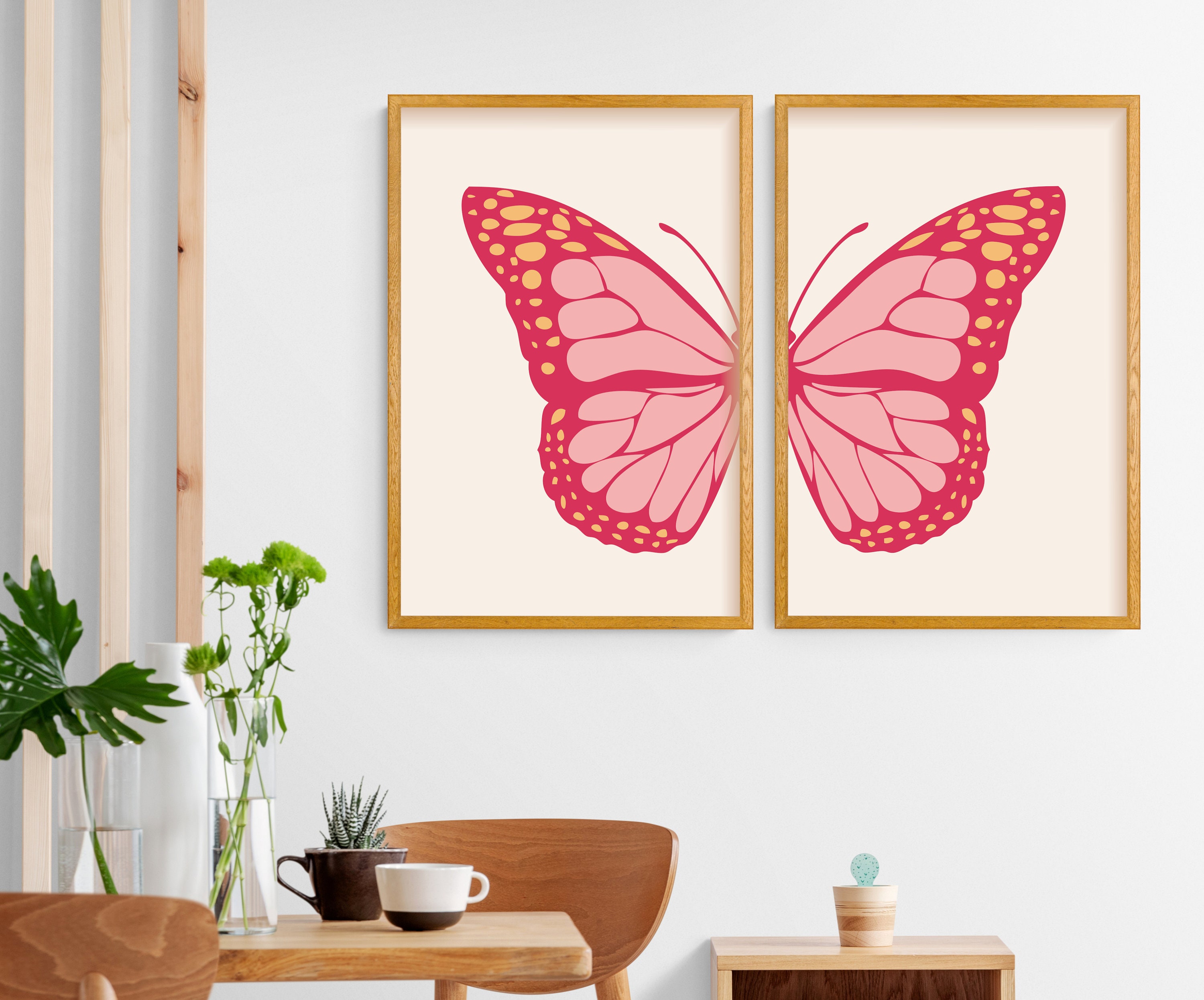 Pink Butterfly Wall Art Set of 2 Preppy Wall Art Aesthetic - Etsy