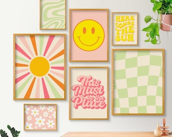 Retro Wall Art Set of 7, Danish Pastel Decor, This Must be the Place, Groovy Wall Art, Preppy Room Decor, Printable Wall Art