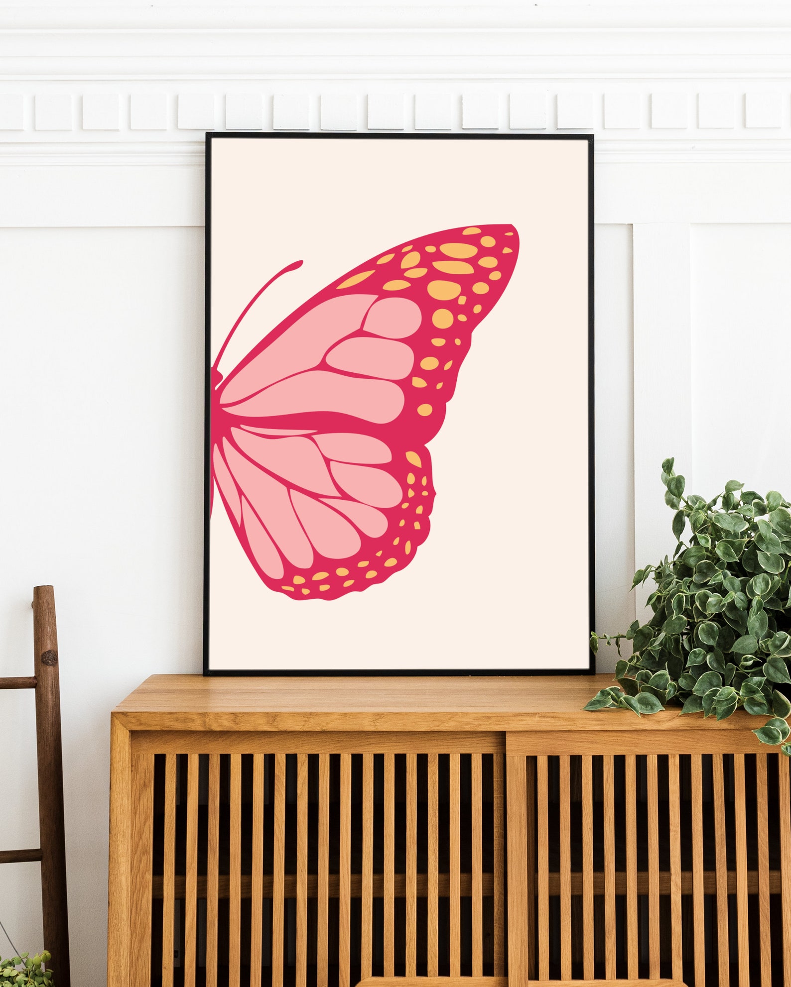Pink Butterfly Wall Art Set of 2, Preppy Wall Art, Aesthetic Room Decor