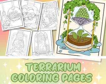 Terrarium Coloring Page Set, Plant Coloring Book PDF, Adult Coloring Pages, Hand-Drawn Botanical Coloring Sheets, Instant Download