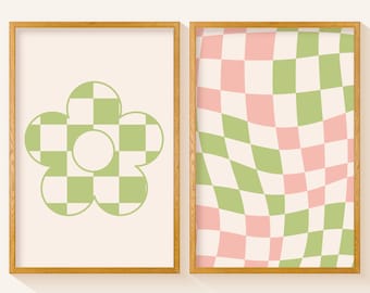 Checkered Decor, Preppy Room Decor, Aesthetic Room Decor, Funky Wall Art, Sage Green Wall Art, College Apartment Decor, Printable Wall Art