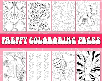 Preppy Coloring Pages, Groovy Digital Coloring Book, Retro Aesthetic Coloring Pages, Teen Coloring Sheets, Kids Printable Coloring Pages
