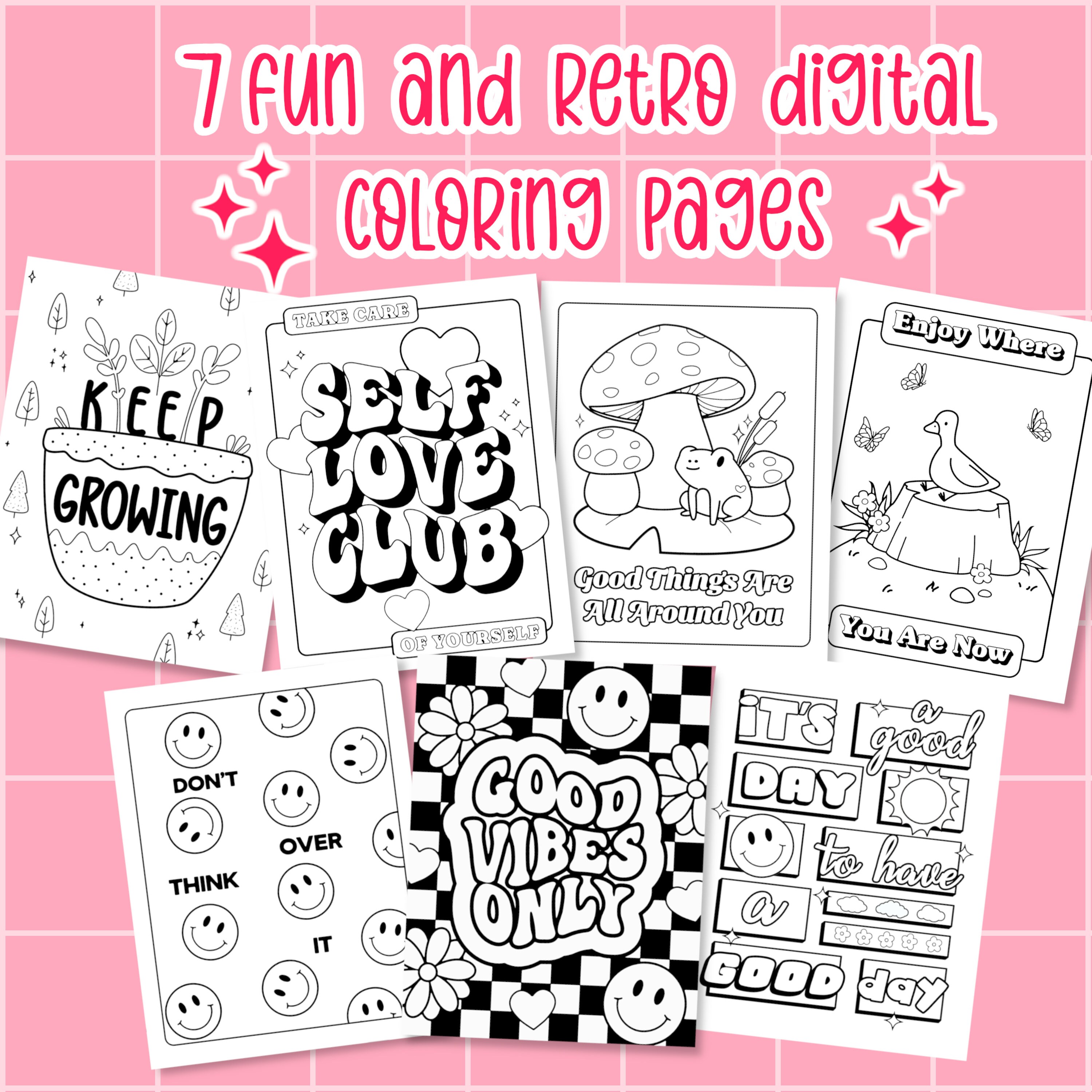 Retro Coloring Pages, Groovy Digital Coloring Book, Inspirational ...