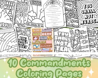 10 Commandments Coloring Pages, Bible Verse Coloring Pages for Adults and Teens, Christian Coloring Book, Sunday School Activity, Printable