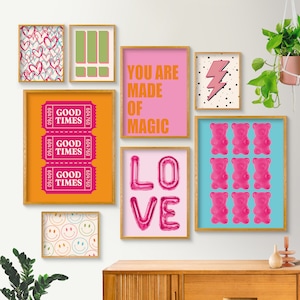 Retro Gallery Wall Art Set of 8, Preppy Room Decor, Maximalist Gallery Wall, Funky Wall Art, Teen Girl Room Decor, Printable Wall Art