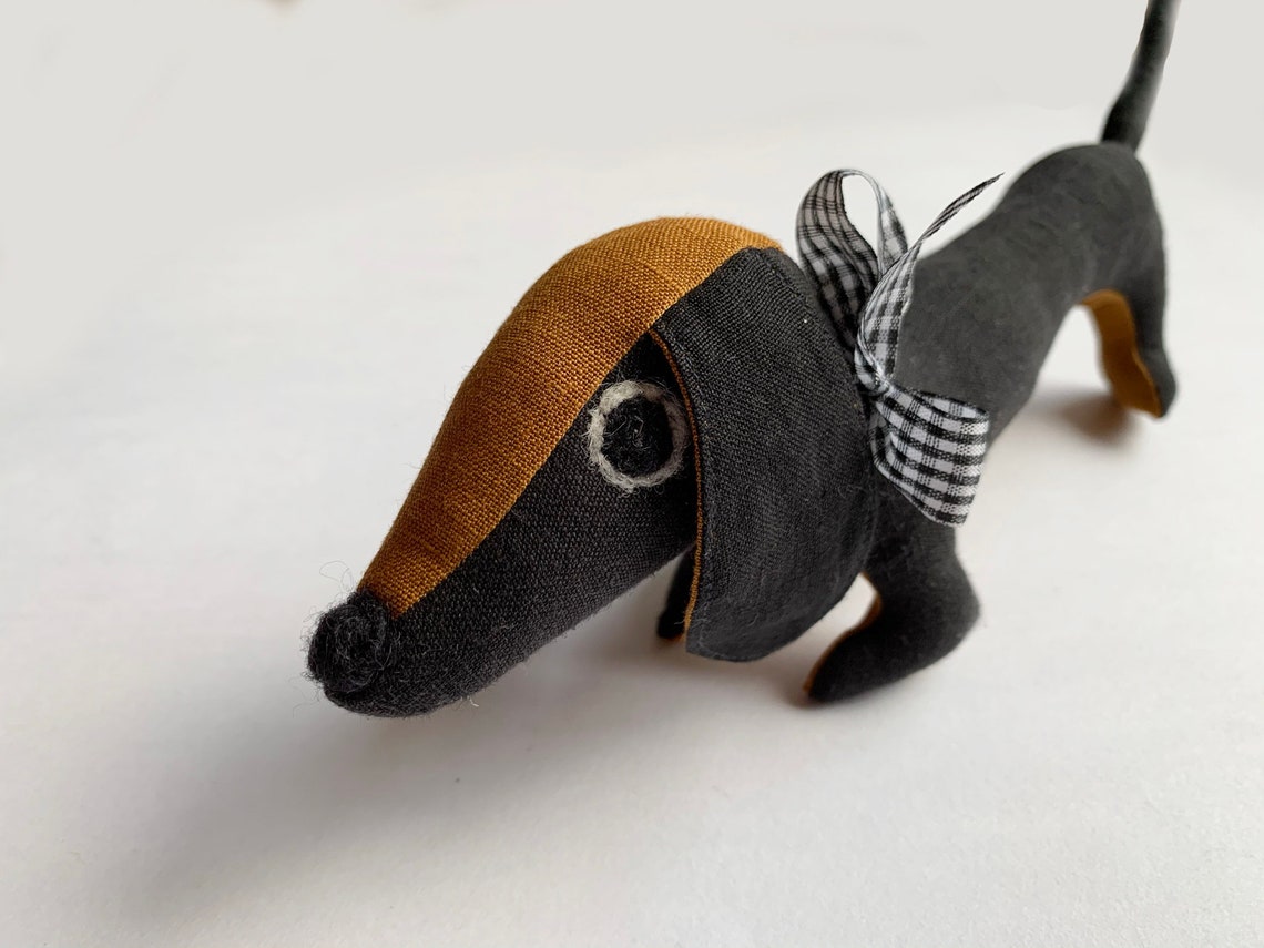 Sausage Dog Plushie Handmade Toy Animal Natural Linen Allergy Friendly