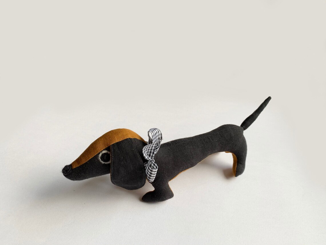 Sausage Dog Plushie Handmade Toy Animal Natural Linen Allergy Friendly Toy Kids Gift Nursery