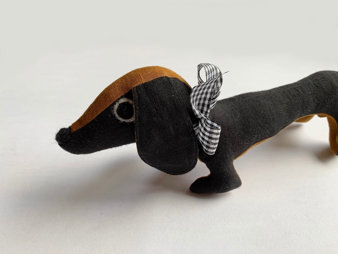 Sausage Dog Plushie Handmade Toy Animal Natural Linen Allergy Friendly Toy Kids Gift Nursery