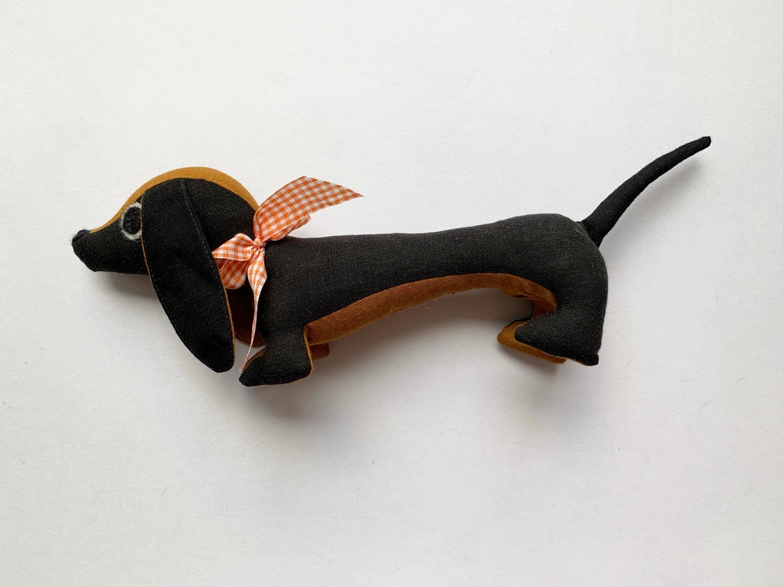 Sausage Dog Plushie Handmade Toy Animal Natural Linen Allergy Friendly