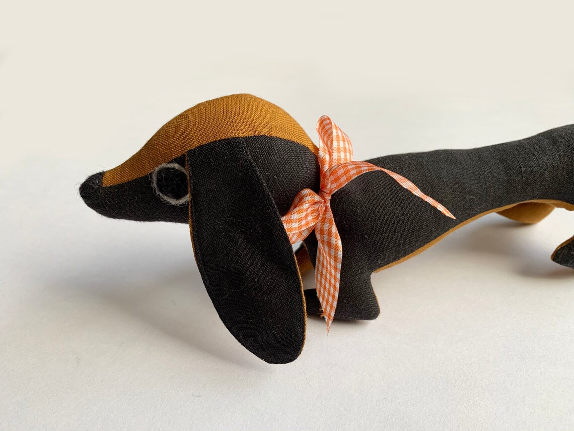 Sausage Dog Plushie Handmade Toy Animal Natural Linen Allergy Friendly Toy Kids Gift Nursery