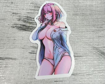 Pegatina de waifu ecchi con curvas • Estética de dominatrix suave • Calcomanía de vinilo impermeable para adultos