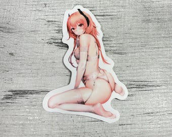 Vista posterior Anime Lencería Pin-up Adhesivo • Vinilo impermeable para adultos maduros