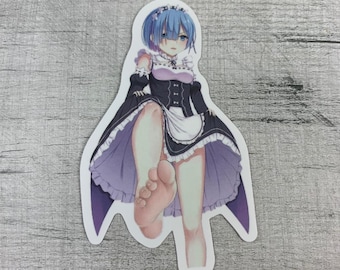 Pegatina de fetiche de mucama de anime • Arte fetichista de pies otaku maduro • Calcomanía de vinilo kawaii impermeable
