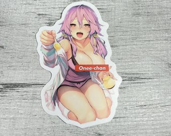 Pegatina de anime Onee-chan Waifu • Estética kawaii madura y juguetona • Calcomanía de vinilo impermeable para adultos