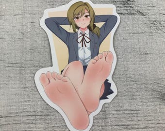 Pegatina de pies de waifu de anime • Plantas relajadas hacia adelante • Calcomanía impermeable para adultos
