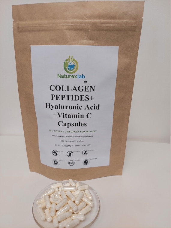 NaturexLab Collagen Peptides+Hyaluronic Acid+Vitamin C 400 Capsules Anti-aging Skin Joint Hair Health