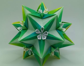 Lucia, green origami ball, green kusudama, origami art, origami sculpture, kusudama, paper ball, modular ball, modular, origami, green