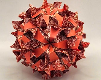 Dimpled Model with Curves, Red Kusudama, Red Paper Ball, Paper Ball, Origami Ball, Origami, Origami Art, Origami Sculpture, Red, Red Origami
