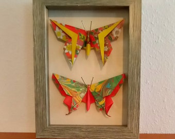 Framed Origami Butterflies, Framed Butterflies, Origami Butterfly, Pinned Butterfly, Paper Butterfly, Butterfly, Origami Wall Art, Origami