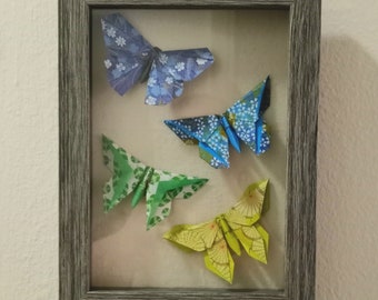 Four Origami Butterflies, Framed Origami Butterflies, Framed Butterflies, Origami Butterflies, Four Butterflies, Butterfly Family, Origami