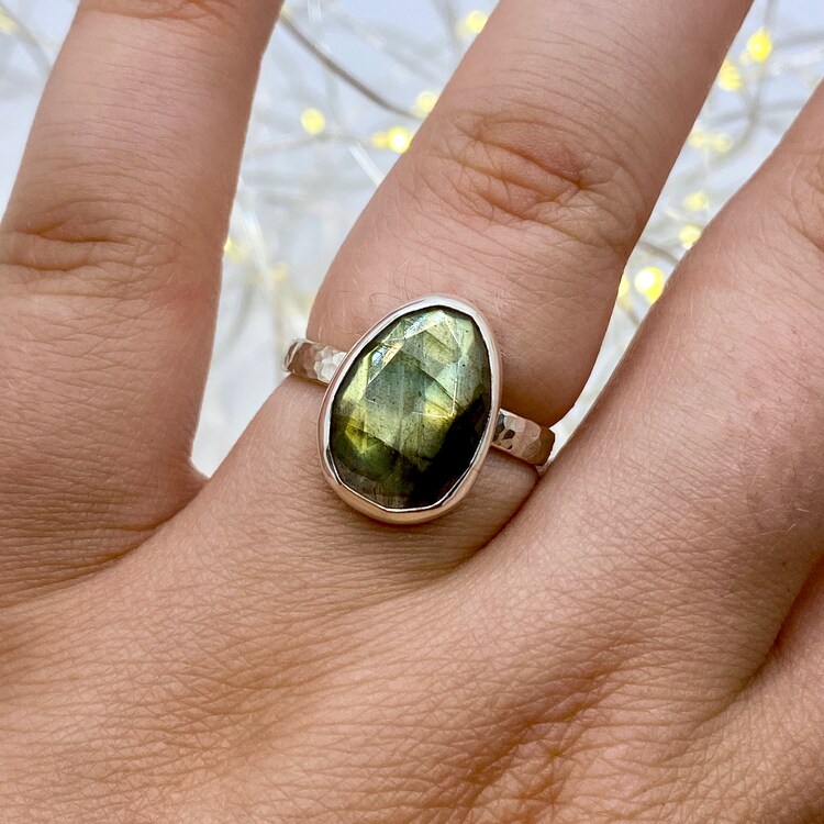 official point of sale Faceted Labradorite Ring Handmade