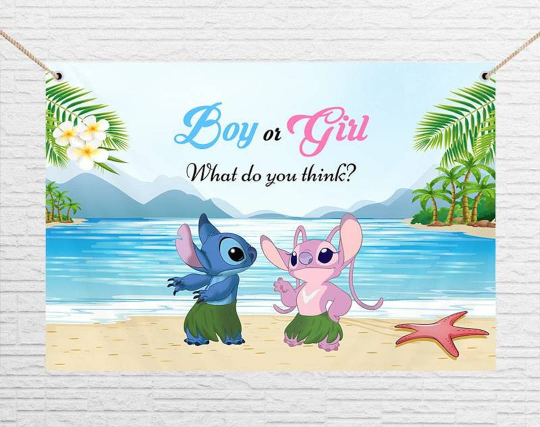 Lilo Stitch Angel Baby Gender Reveal Personalised Background Backdrop Banner Etsy