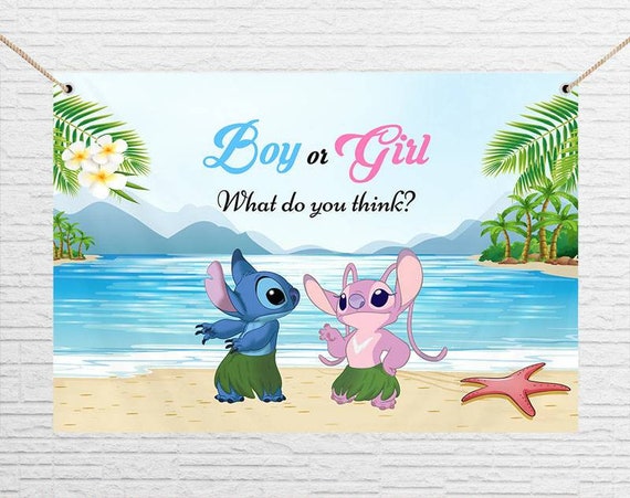 Lilo Stitch Angel Baby Gender Reveal Bannière de fond personnalisée