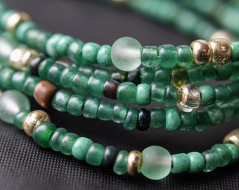 Multi-strand Seed Bead Bracelet | Green/Gold Mix