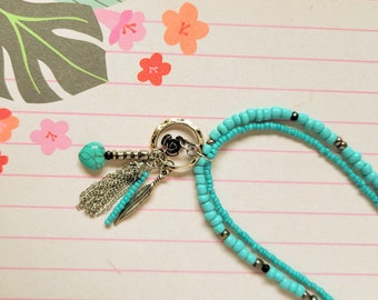 Turquois Multistrand Seed Bead Necklace with Charms