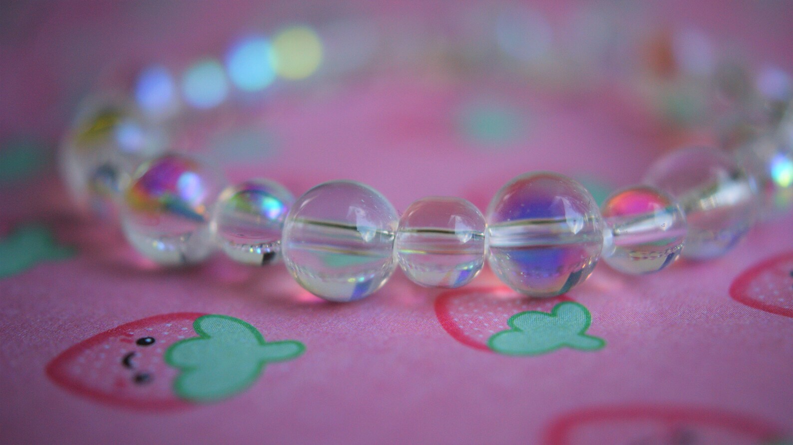 Pastel Pink Blue Purple Beaded Bracelet With Plastic Chain and Bubble ...