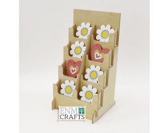 8 Pocket 4" width, Sticker Display Rack with U cuts, Wooden Countertop Rack, Sticker Display Stand