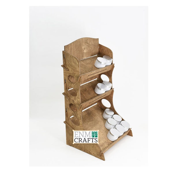 3-tier Slanted Display Rack, Wooden Countertop Rack, Product Display Stand