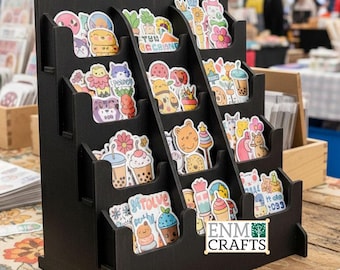 12 zakken 3" breed stickerdisplayrek met U-uitsparingen, houten aanrechtrek, stickerstandaard