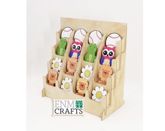 16 Pocket 4" width Sticker Display Rack with U cuts, Wooden Countertop Rack, Sticker Display Stand