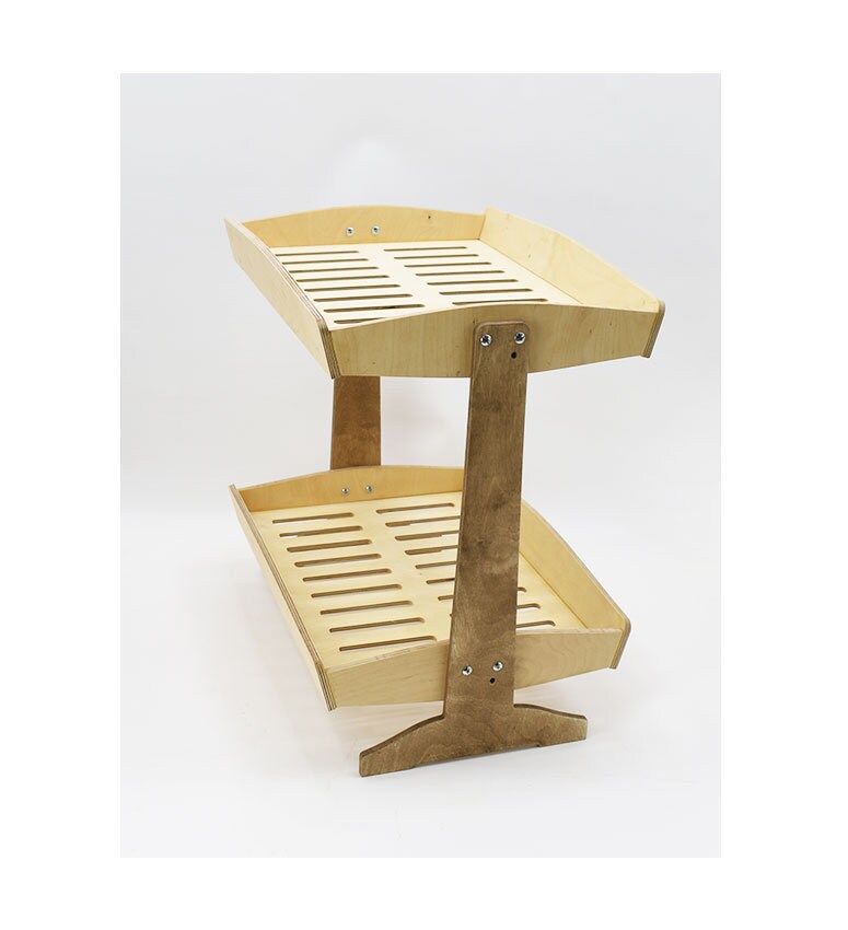 2 Tiered Slanted & Horizontal Display Rack, Wooden Countertop Retail ...