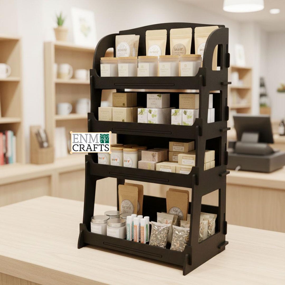 4-tier Wooden Display Rack, Wooden Countertop Rack, Product