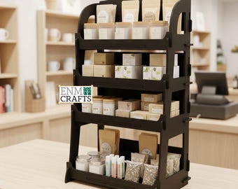4-tier Wooden Display Rack, Wooden Countertop Rack, Product Display Stand