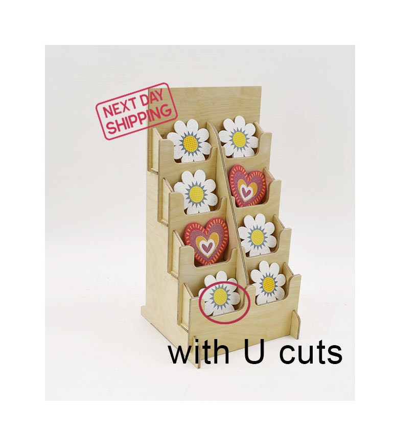 8 Pocket Sticker Display Rack with U cuts Wooden Countertop Etsy