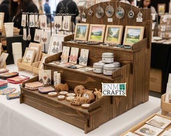 Vendor Display Stand, 3-tier Wooden Countertop Rack, Product Display Shelf