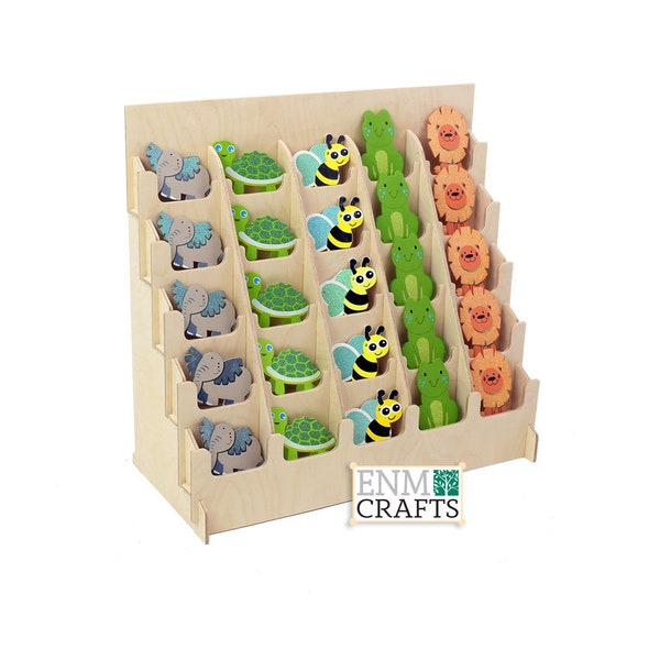 25 Pocket 4" width Sticker Display Rack with U cuts, Wooden Countertop Rack, Sticker Display Stand