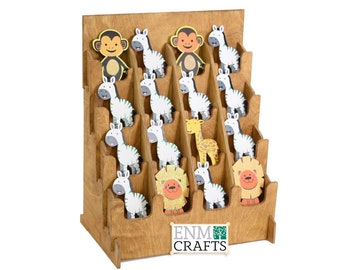 16 Pocket 3" wide, Craft Show Sticker Display, 3" wide each Pocket Rack with U cuts, Wooden Countertop Rack, Sticker Display Stand