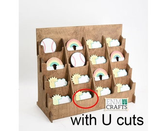 16 Pocket 5" width, Sticker Display Rack with U cuts, Wooden Countertop Rack, Sticker Display Stand