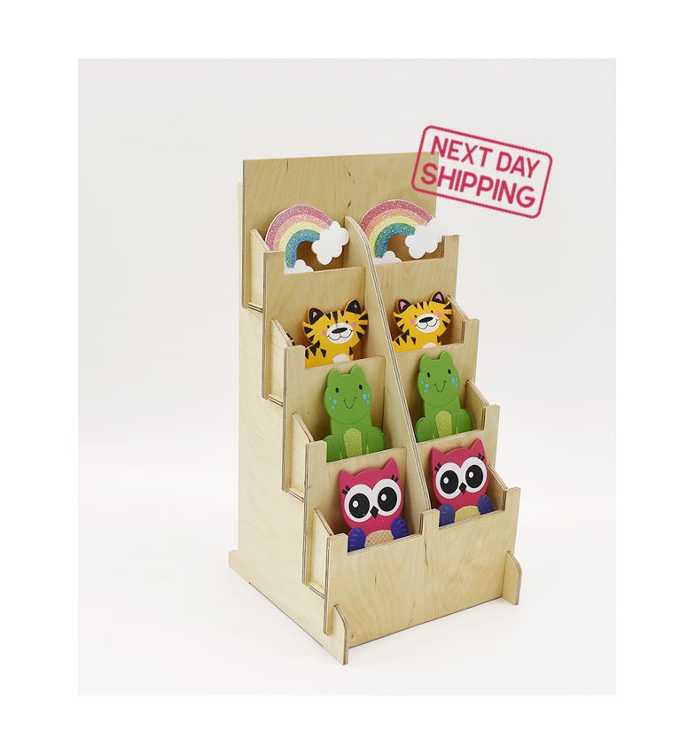 8 Pocket Sticker Display Rack Encimera de madera Soporte de Etsy