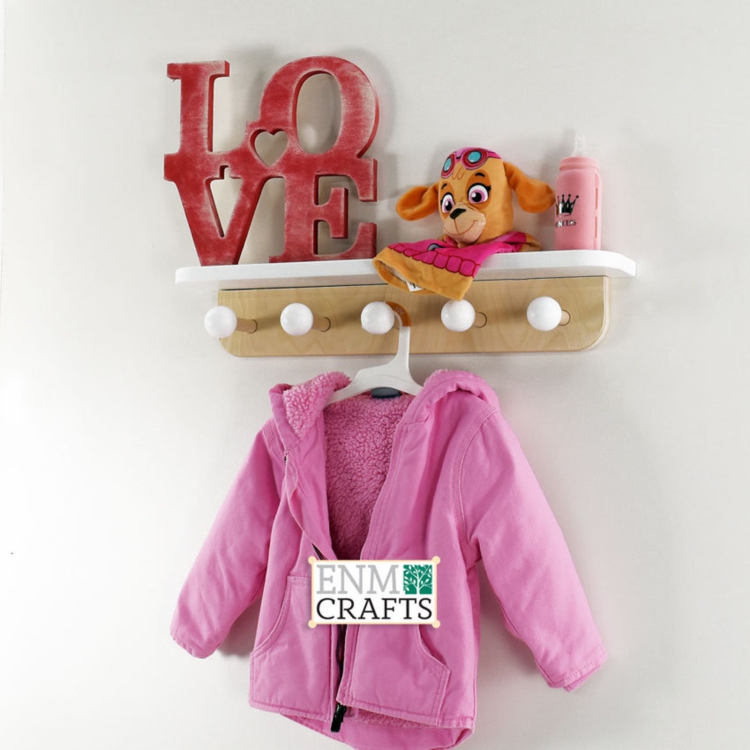 Nursery Wall Hanger With Shelf, Kids Peg Hooks, Kids Coat Room Decor Etsy