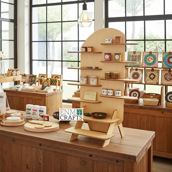 Retail Display Stand with 10-tier Wooden Countertop Rack, Product Display Rack