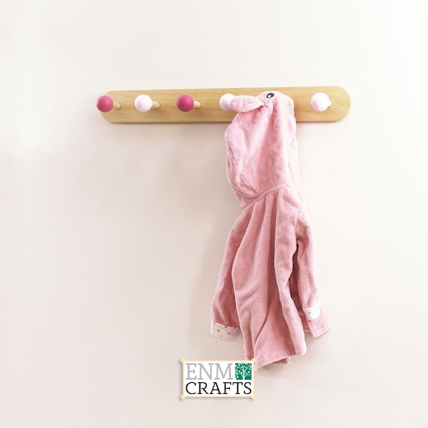 Nursery Clothes Rack with Natural or Colorful Pegs, Kids Towel Rack