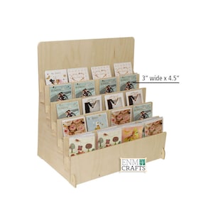 Greeting Card Rack Countertop Wooden Display Stand - No Tool Assembly- For Holding Holiday and Greeting Cards