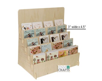 Greeting Card Rack Countertop Wooden Display Stand - No Tool Assembly- For Holding Holiday and Greeting Cards